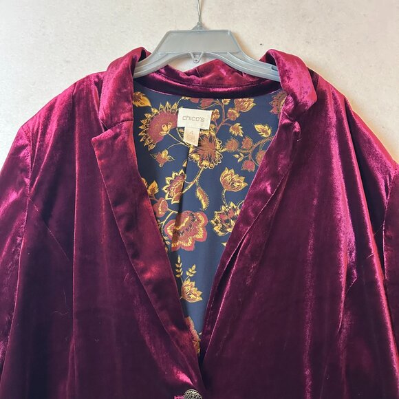 Chicos Velvet Blazer Jacket  sz 20 Red one button holiday Career Elegant lined - Picture 2 of 7